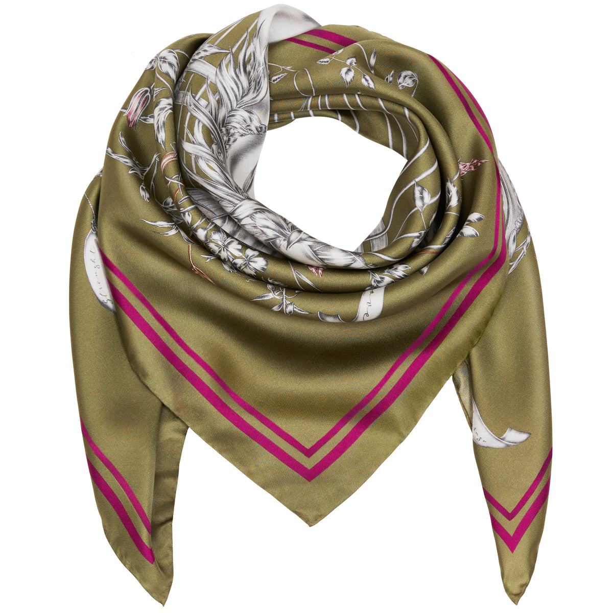Olive Red Gold Abstract Floral Silky Scarf Shawl – Just Style LA