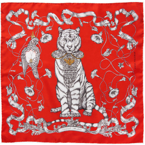 Totem Tiger Mini Silk Scarf Red - Emma Fällman Stockholm