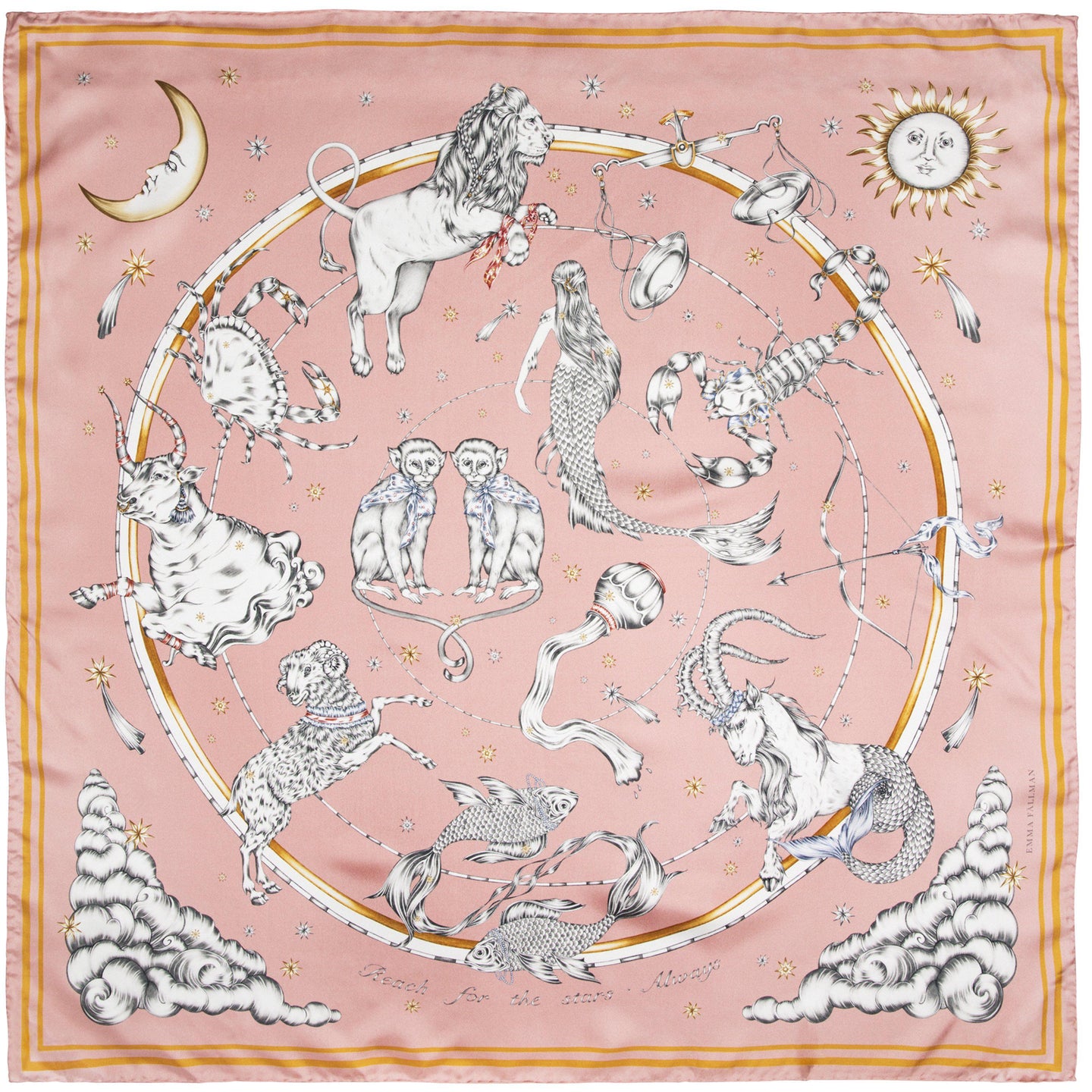 Astrology Silk Scarf Pink - Emma Fällman Stockholm