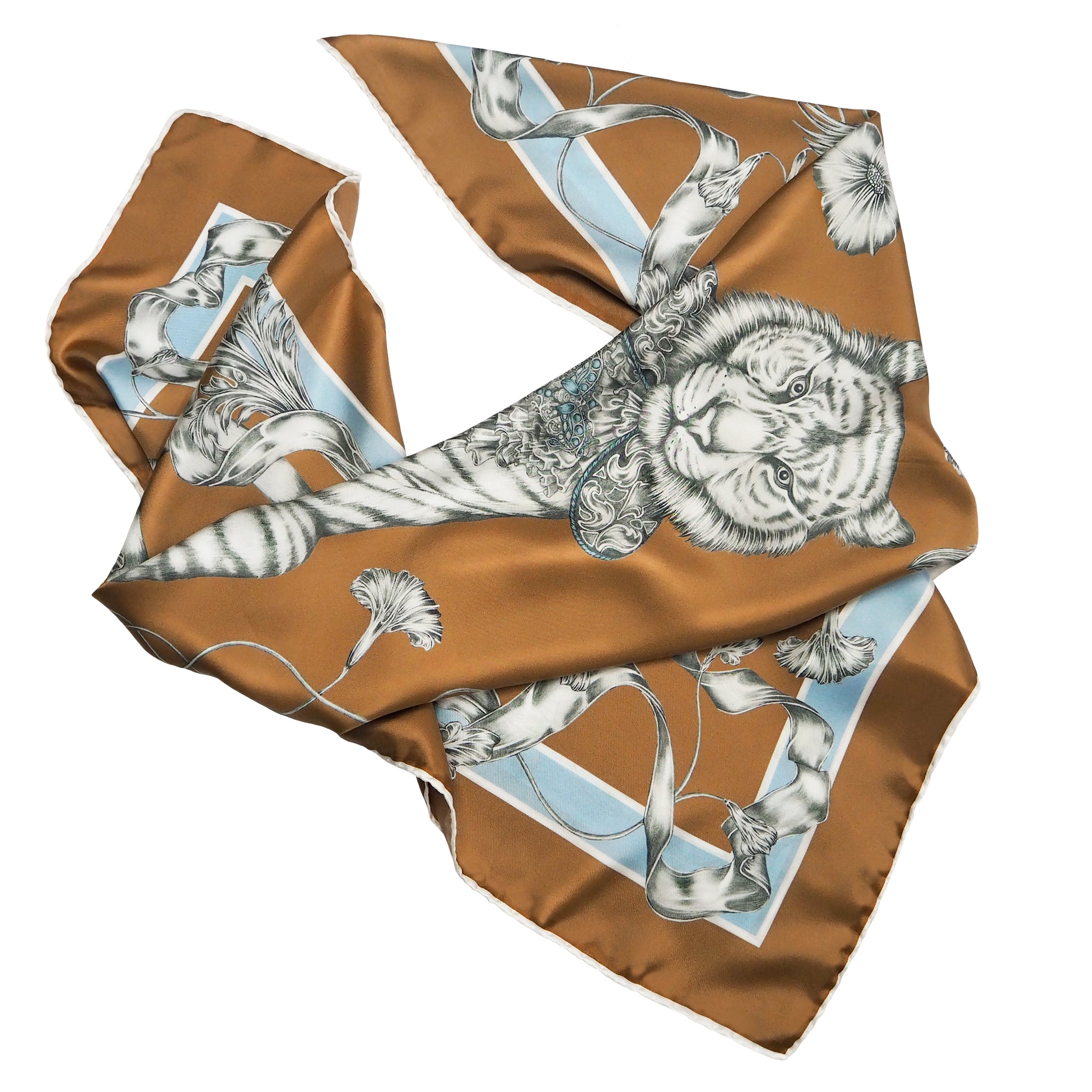 Hermes Tigre Royal double face multicolor silk scarf