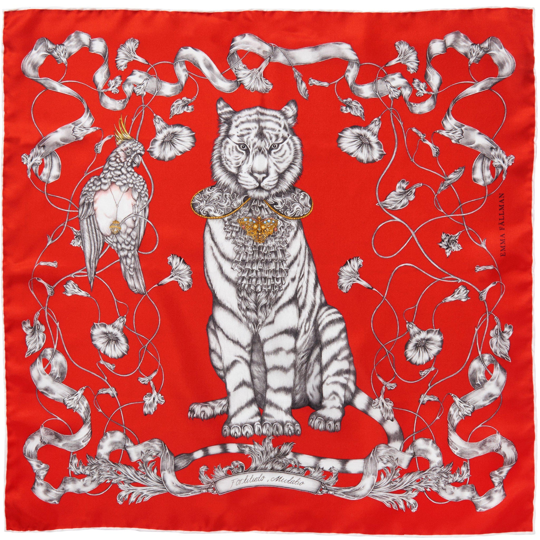 Silk Scarf, Red, Totem Tiger