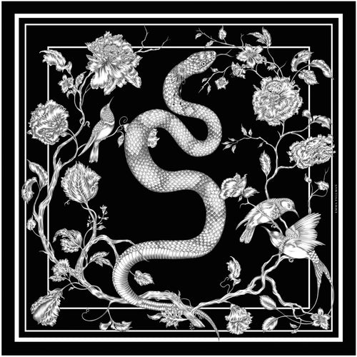 Totem Snake Midi Silk Scarf Black