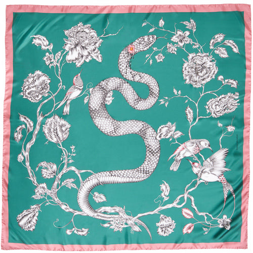 Totem Snake Silk Scarf Green - Emma Fällman Stockholm