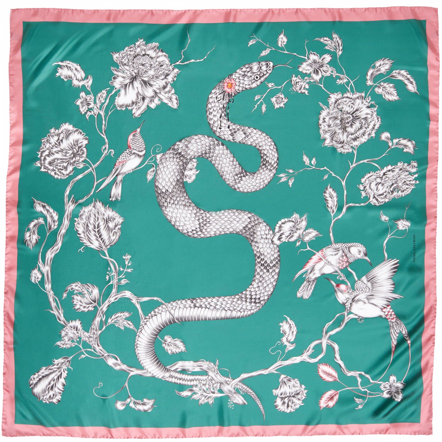 Totem Snake Silk Scarf Green - Emma Fällman Stockholm